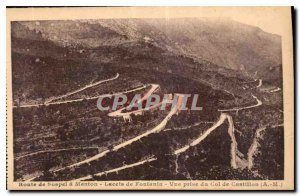 Postcard Old Route Sospel Menton has Laces Fountain view from the Col de Cast...