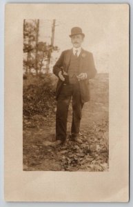 RPPC Dapper Gentleman With Derby Bowler Had Liquor Bottle And Cigar Postcard R24