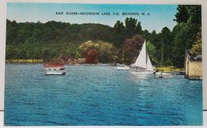 Belvidere NJ Hand Colored East Shore Mountain Lake Sailing Boating Postcard E2