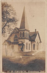 J63/ Frankton Indiana RPPC Postcard c1910 U.B. Church Building  146