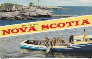 NOVA SCOTIA, Canada, 1950-1960s; Lighthouse, Fisherman