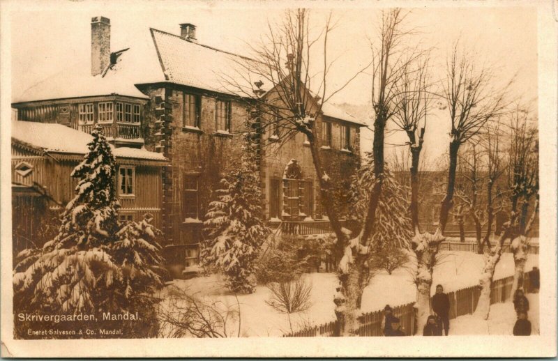 Vtg Postcard 1919 Mandal Norway - Skrivergaarden Sepia