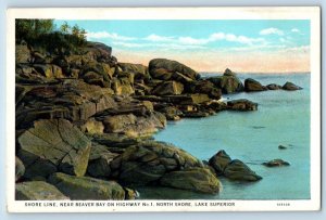 Lake Superior Minnesota Postcard Shore Line Beaver Bay Highway North Shore 1940