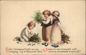 Clapsaddle Christmas Wolf Pub Children Gather Holly Mistletoe Vintage Postcard