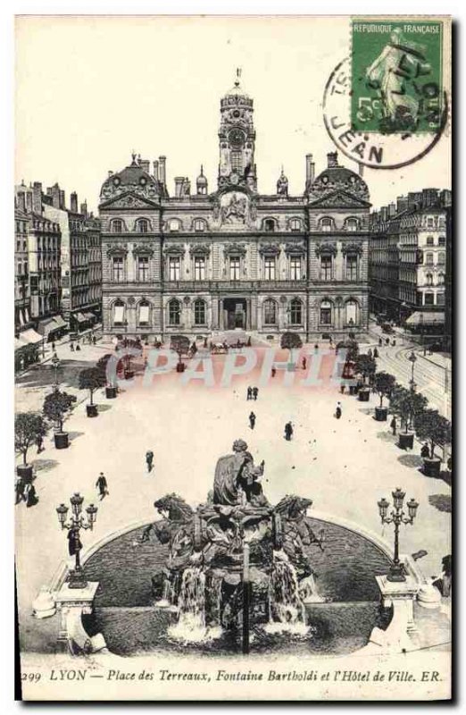 Postcard Old Lyon Terreaux Square and Bartholdi Fountain City Hotel