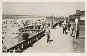 Seaside Oregon OR Boardwalk & Beach Boy Bike c1948 Vintage Hale RPPC Postcard E7