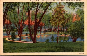 Indiana South Bend Leeper Park and Bridge Along St Joseph River Curteich