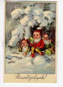 3015537 Smoking GNOME Elf in Snow Vintage colorful NEW YEAR PC