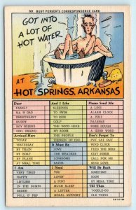 Busy Person's Correspondence COMIC ~ HOT SPRINGS, ARKANSAS 1940s Linen Postcard