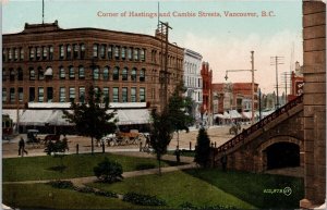 Vancouver BC Corner of Hastings and Cambie c1910 Duplex Cancel Postcard E82