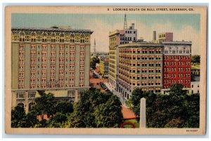 c1940 Aerial View Looking South Bull Street Savannah Georgia GA Vintage Postcard