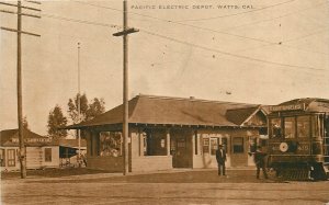 Postcard California Watts Pacific Electric Depot railroad occupational XA24-2584