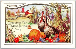 Thanksgiving, 1908, Holiday Greetings, Turkey, Pumpkins, Vintage Postcard