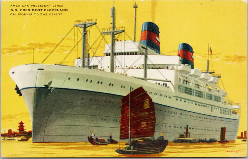 SS President Cleveland Ship Steamer California To Orient Unused Postcard F4