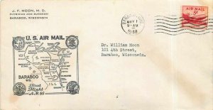 Cover Letter Air Mail Us 1948 Baraboo First Flight Ironwood Chicago