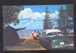 MANISTIQUE MICHIGAN INDIAN LAKE STATE PARK CAMPING OLD CARS VINTAGE POSTCARD