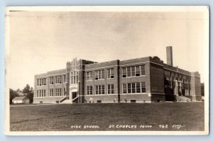 St. Charles Minnesota MN Postcard RPPC Photo High School Building Campus 1928