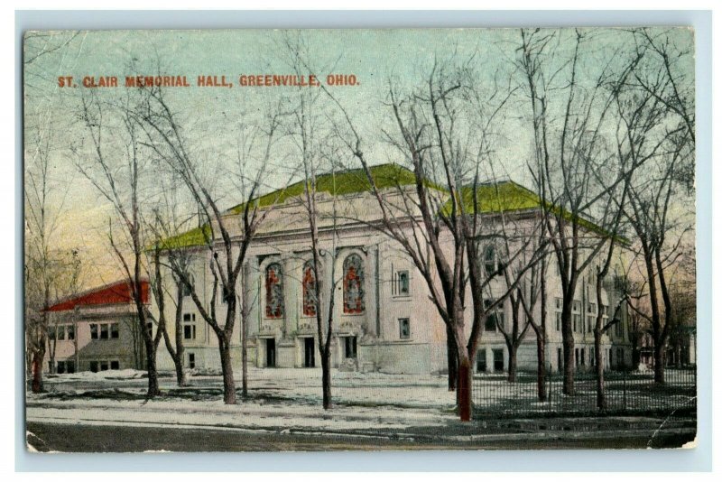 C.1905-10 St. Clair Memorial Hall Greenville, Ohio Vintage Postcard P19