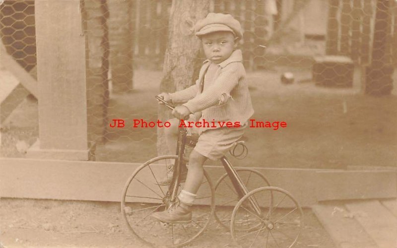 Black Americana, RPPC, Young Boy Riding Tricycle, Photo