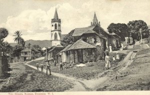 dominica, W.I., ROSEAU, Two Streets, Church (1910s) Postcard