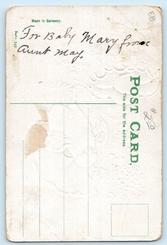 c1910's Easter Greetings Eggs Basket Chick Umbrella Embossed Antique Postcard