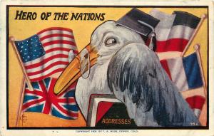 Embossed Postcard Hero Of the Nations Smart Seagull US UK French German Flags