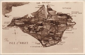 Isle of Wight Map UK Unused Sepiatype Postcard G17