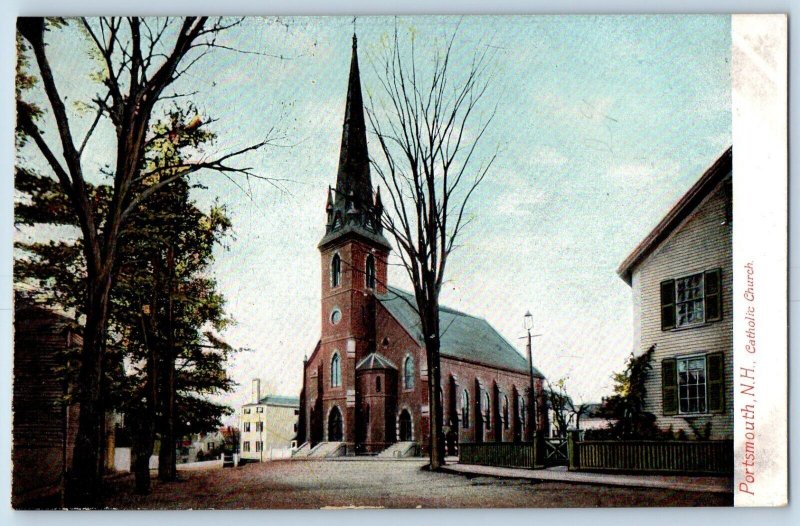 Portsmouth New Hampshire Postcard Catholic Church Exterior c1910 Vintage Antique