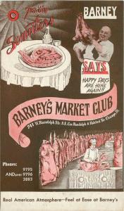 1940s Chicago Illinois Barneys Market Club Restaurant Advertising Postcard