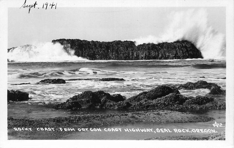 1941 SEAL ROCK OREGON Rocky Coast Highway RPPC real photo postcard 4533