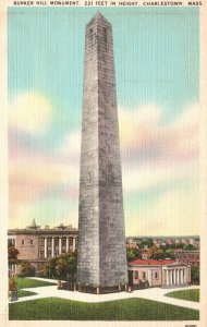 Vintage Postcard Bunker Hill Memorial Monument Charlestown Boston Massachusetts