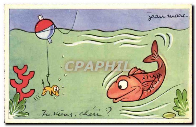 Old Postcard Fantasy Humor Fish