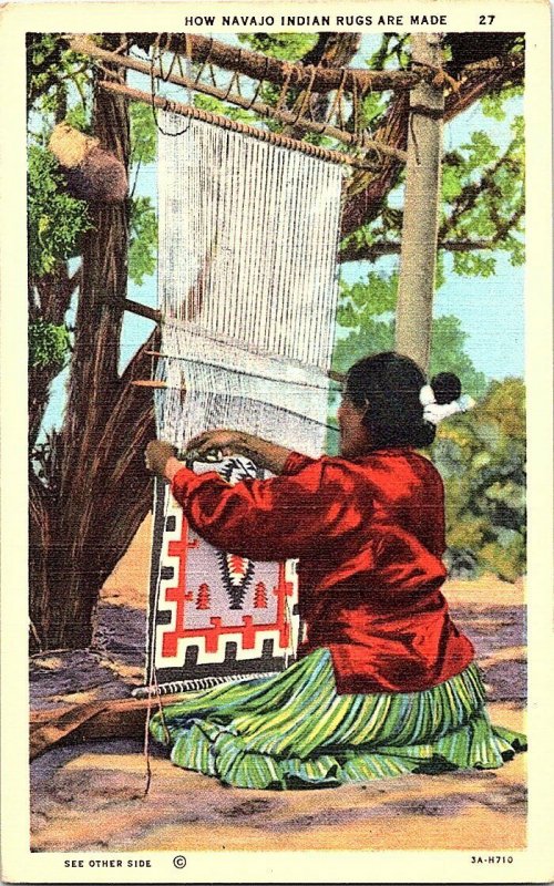 How Navajo Indian Rugs Are Made Vintage Postcard Standard View Card 