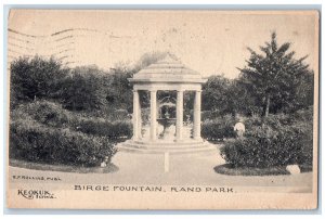 1907 View Of Birge Fountain Rand Garden Park Keokuk Iowa IA Antique Postcard