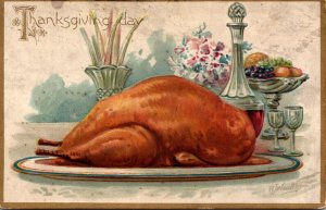 Thanksgiving Greetings With Turkey On A Platter 1906 Tucks