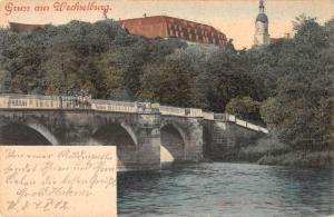 Wechselburg Saxony Germany Gruss aus birds eye view bridge antique pc Y12795