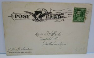 Halloween Postcard Annin & Co 1905 Flying Witch Cat Goblin On Board Rare Boston