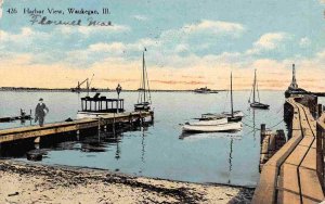 Boat Dock Harbor View Waukegan Illinois 1911 postcard