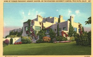 Vintage Postcard 1920s Pres. Hoover Home Stanford Univ. Campus Palo Alto Calif.