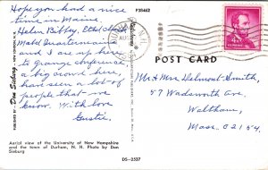 VINTAGE POSTCARD BIRD'S EYE VIEW OF THE UNIVERSITY OF NEW HAMPSHIRE POSTED 1964