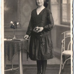 c1920s Anklam Pomerania Germany Pretty Young Lady Girl Book RPPC Photo Bock A140