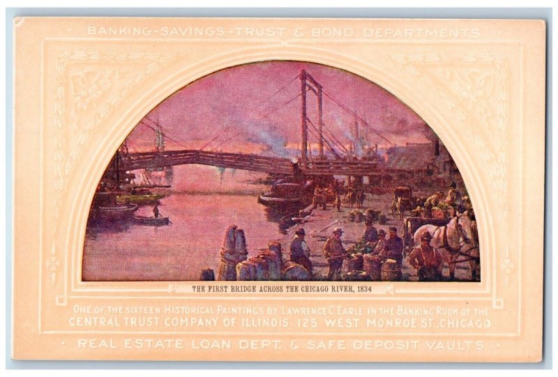 Painting By Lawrence Earle Postcard The First Bridge Across The Chicago River