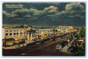 1955 Beach Street At Night Classic Cars Building Daytona Beach Florida Postcard