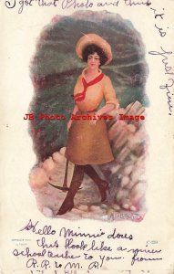 H.M. Pollock, J Tully No C-230, Western Cowgirl Holding Pick Axe