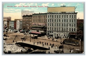 Vintage 1910's Colorized Photo Postcard Monroe Av. Cable Cars Detroit Michigan