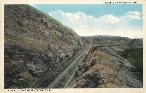 Postcard Wyoming Green River Fish Cut railroad Tracks Teich 23-4364