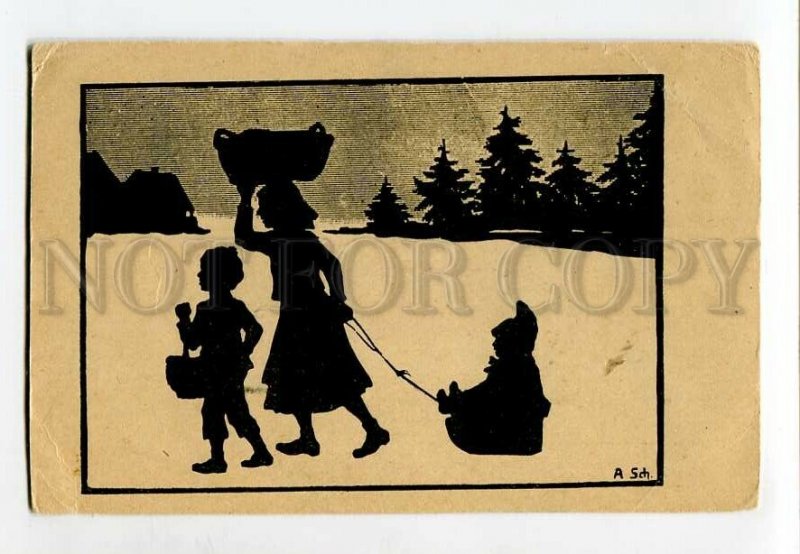 3137838 SILHOUETTE Winter Sled Anna SCHIRMER vintage Russian PC