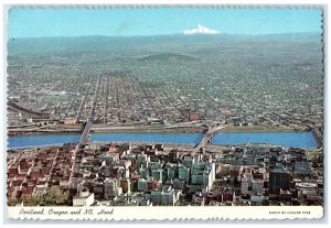 1973 Wilamette River Winding Through City Mt. Hood Portland Oregon OR Postcard