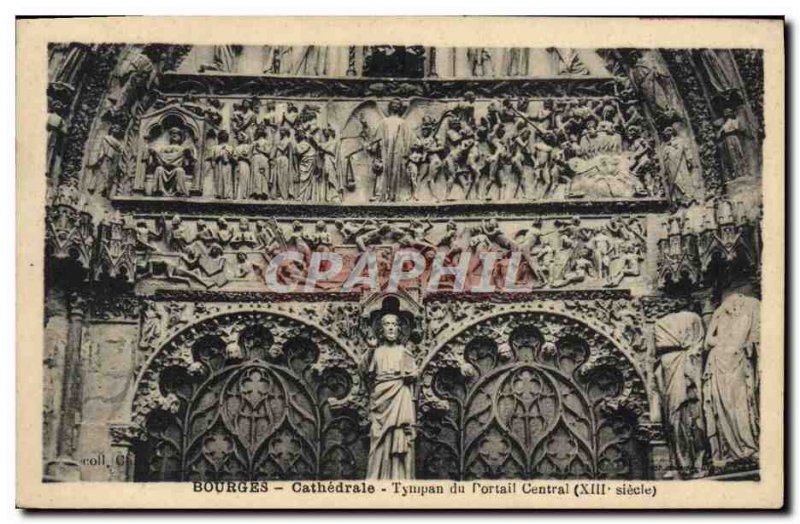 Old Postcard Bourges Cathedral Eardrum From Central Portal