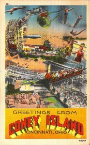 Super RARE, Linen Era, Large Letter, Coney Island, Cincinnati, OH, Old Postcard